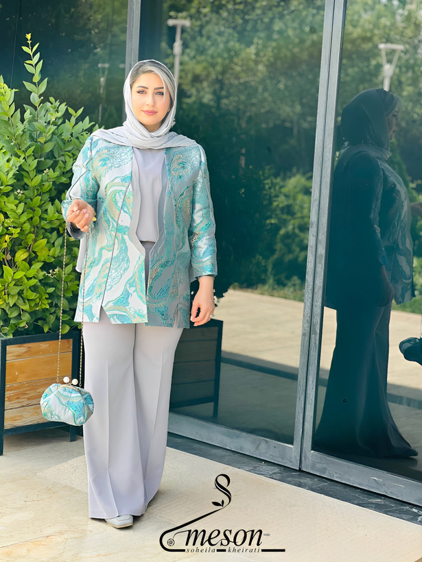 کت زنانه ژاکارد به همراه کیف تک رنگ