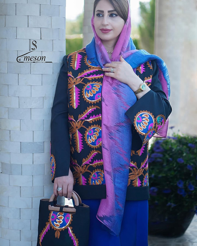 کت مجلسی زنانه سوزندوز هندی به همراه کیف تک رنگ مشکی