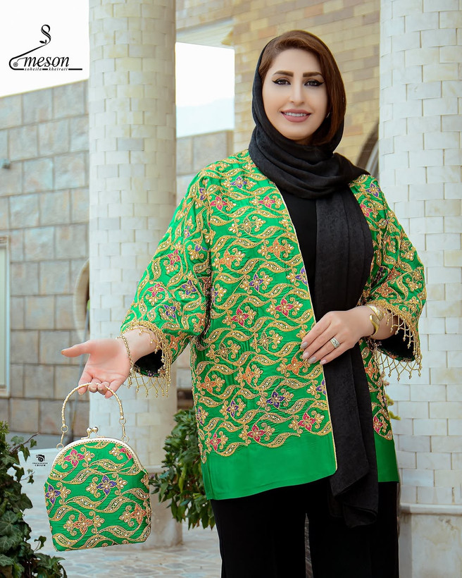 کت زنانه مجلسی به همراه کیف جنس سوزندوز هندی قد ۸۰